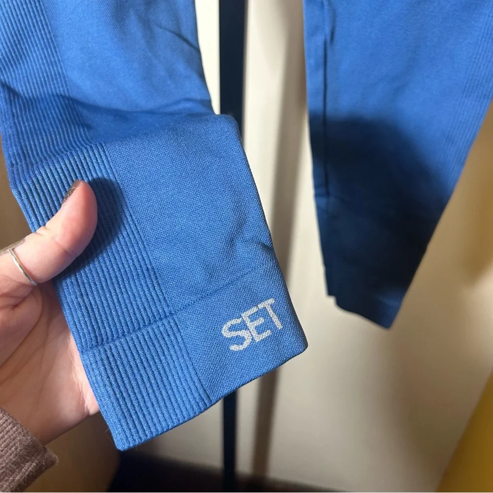 SET Active Sculptflex High Rise Seamless Leggings Crop Gym‎ Yoga Blue Size M